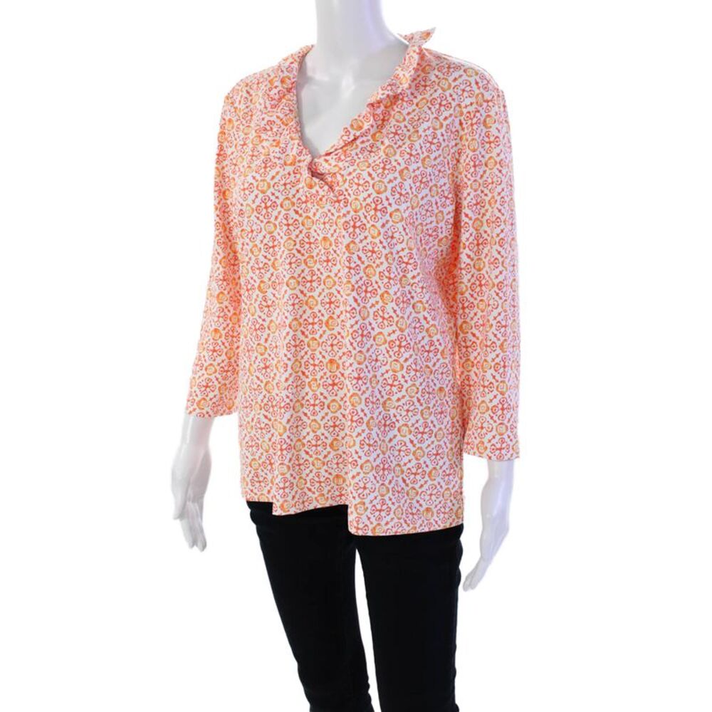 J. Mclaughlin Womens Abstract Print V-Neck Long Sleeve Blouse Top Blue Size XL - Picture 9 of 10